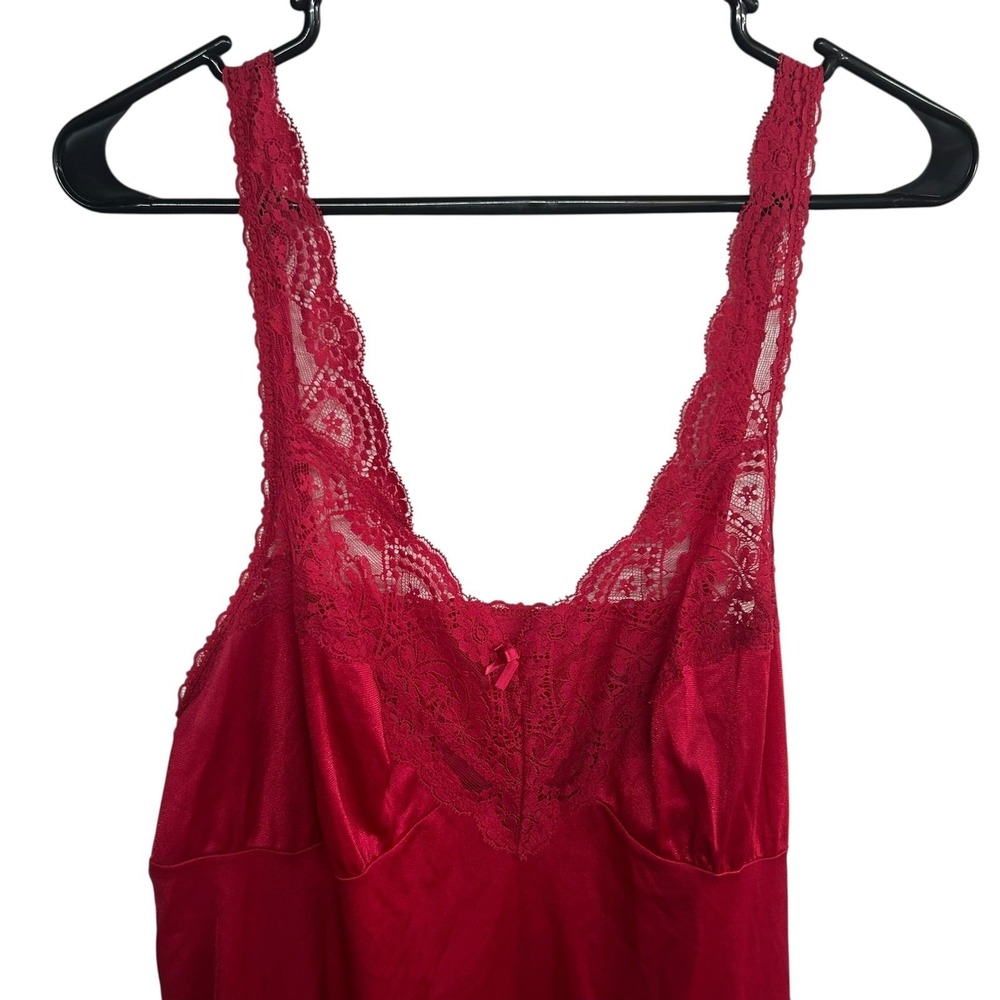 Vintage Vassarette Red Satin Slip Dress 38 LL Lace Nightgown Romantic Coquette - Picture 3 of 7